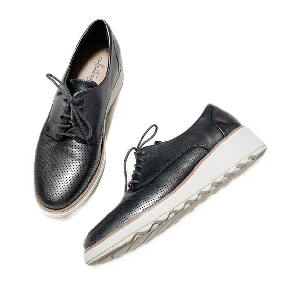 Clarks Sharon Metallic Pewter Leather Flatform Wedge Casual Lace Up Oxford - Picture 1 of 8